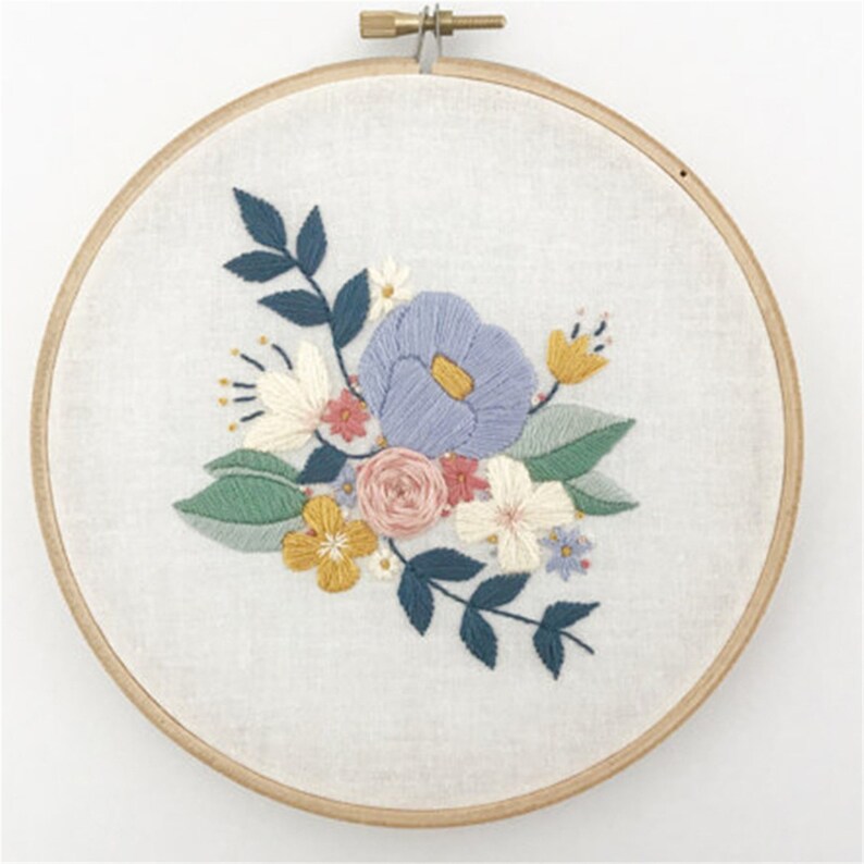 DIY Embroidery Wall Art Kit Beginners Needlework Floral Wreath Etsy