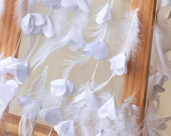 White 3D Petal Feather Lace Fabric, Soft Mesh Tulle Fabric for Bridal Dress, Veil, Wedding Decor, Dreamy Floral Fabric by the Yard