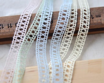 5Y 1.2cm Pastel Cotton Lace Trim, Openwork Crochet Ribbon for Sewing, Vintage Eyelet Lace Ribbon for Junk Journal, Doll Clothes Making