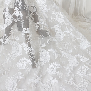 Plant Embroidery Flower Wedding Dress Lace Fabric Plant Wedding Costume for Bridal Dress Veil Costumes 51 inches Width 1 Yard