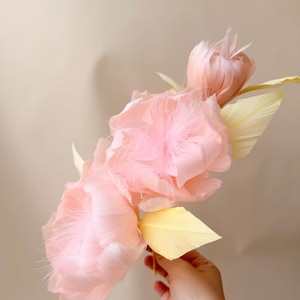 Handgjord rodnande rosa fjäderblomstjälk, fluffig pionrosblomma för brudbukett, bohemisk bröllopsdekoration romantisk vasdekoration