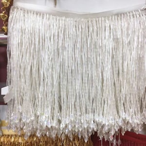 Dangling Fringe trim,Beaded Fringe Trim,Heavy Bead Trimming for Dance Costumes ,Party Dress Sold by 1 yard White