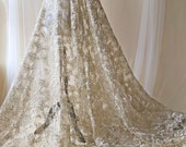 Tissu Dentelle Brodé Noir Et Or - 1 Mètre X 125cm, Mariage, Robe, Craft