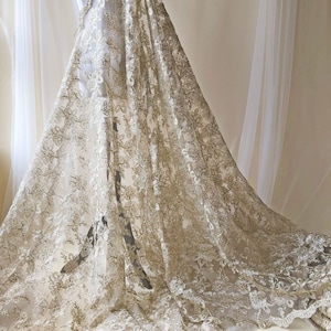 Gold Corded Embroidery Wedding Tulle Lace Fabric, Matte Gold Lace Fabric Embroidery floral Golden Fabric for Dance Costumes, Ballgown Dress