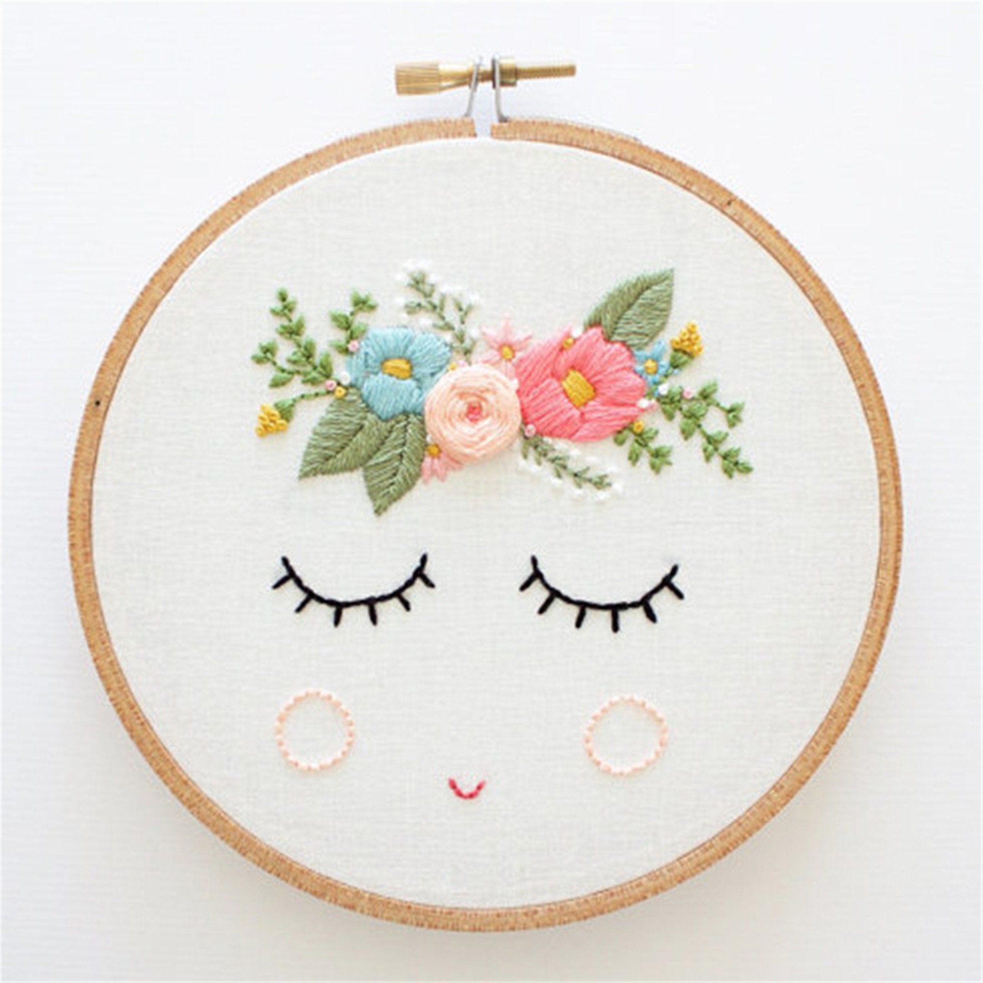DIY Embroidery Wall Art Kit Beginners Needlework Floral Wreath Etsy