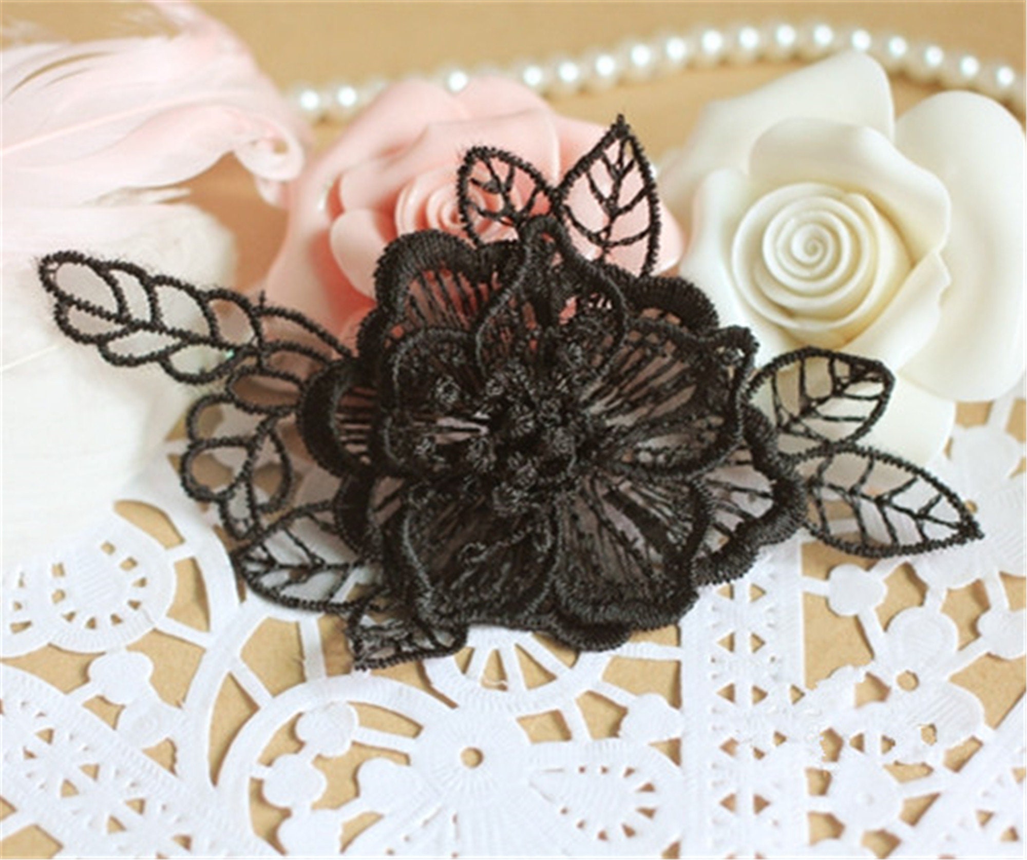 Lace Applique,floral Lace Applique Embroidery,3d Black Lace Applique ...