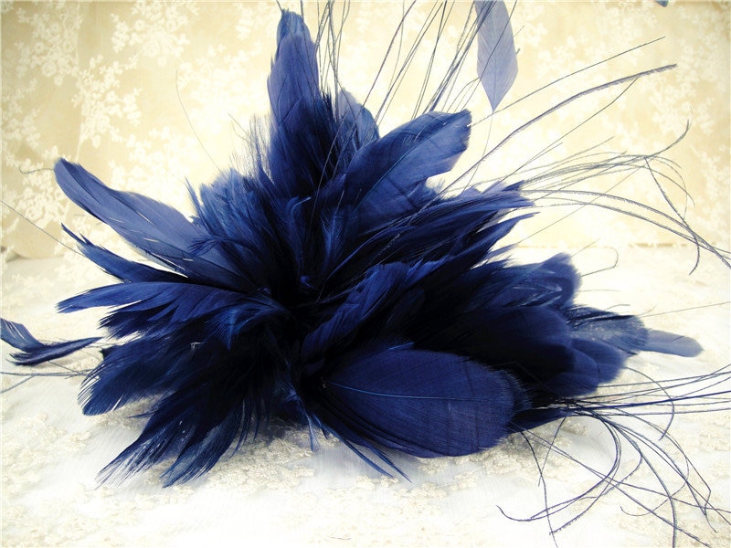 Millinery Feather Flower Navy Dyed Goose Bouquet Faux flowers  Handmade Dyed Feather Flower Mount for Hat Making Fascinators Decoration