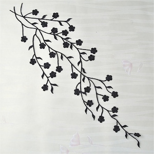 Iron on Applique Embellishment Flower Leaf Vines Embroidery Applique Patch Plum Blossom Flower Patch for Garment Apparel Dresses Black