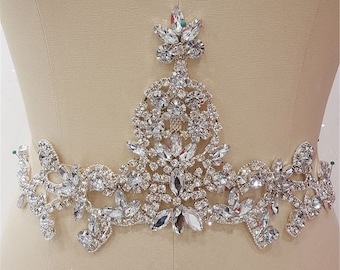 Vintage Crystal applique Sashes Belt Shine Rhinestone Diamante Embellished Addition Rhinestone Applique for Wedding Dress Bridal Gown 1 Pc