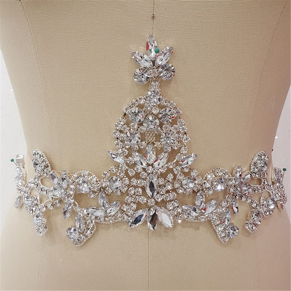 Vintage Kristall Applikation Schärpe Gürtel Glanz Strass Diamante Verzierte Ergänzung Strass Applikation für Hochzeitskleid Brautkleid 1 Stk