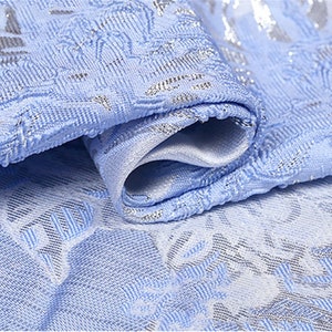 53" Width Pale Blue High- End Embroidery Jacquard Dress Fabric Fashion Flora Brocade Apparel Fabric for Haute Couture Costume Dress Design