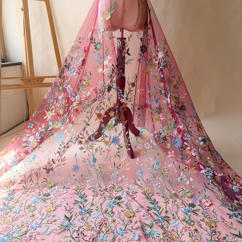 Off White Tulle Vine Embroidered Floral Alice Lace Fabric Flower Embroidered Fabric Dress Bridal Veil Shift Dress Lace 51 inches Burgundy