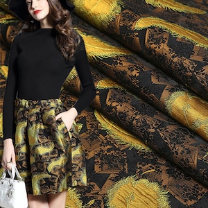 57&quot; Fantasy Golden Feather Embroidery Floral Jacquard Fabric Brocade Jacquard Fabrics For Haute Couture Costume By the Yard