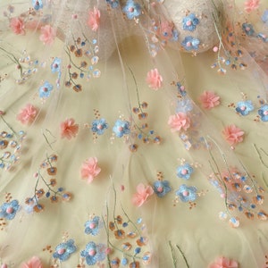 Bloesem 3D-bloem prachtige kantstof bloemen blad borduurwerk tule kant netstof voor bruidsjurk, galajurken 51 inch breedte stof