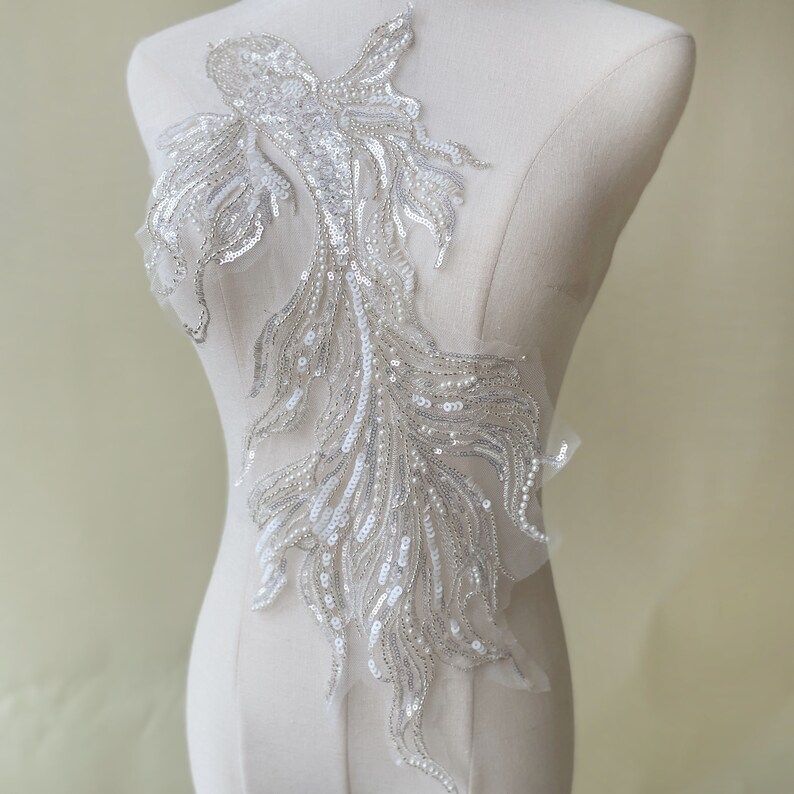 Fish Lace Pattern Delicate Beaded Sequins Fish Lace Applique Sewing Fish Patches ...