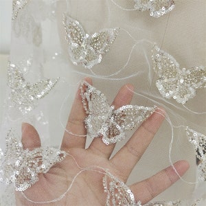 Sequined Beaded Butterfly Patch Motif Embroidery Butterfly Lace Appliques Chic Addition for Wedding Dresses Bridal Gown Dance Costumes 1 Pc