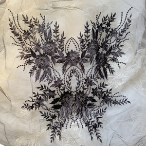 Bodice Lace Applique Black Floral Embroidery Lace Motif Wedding Accessory Floral Lace Patch Embroidery Flower Applique