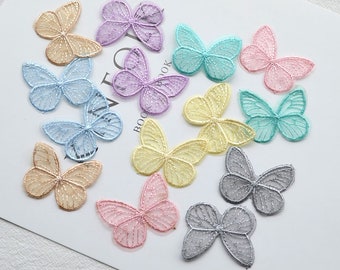 Butterfly Lace Applique, Lovely Butterfly Dreamy Color Appliques Tulle Butterfly Lace Patch for gown, garter, sash, headpieces, 20 Pieces