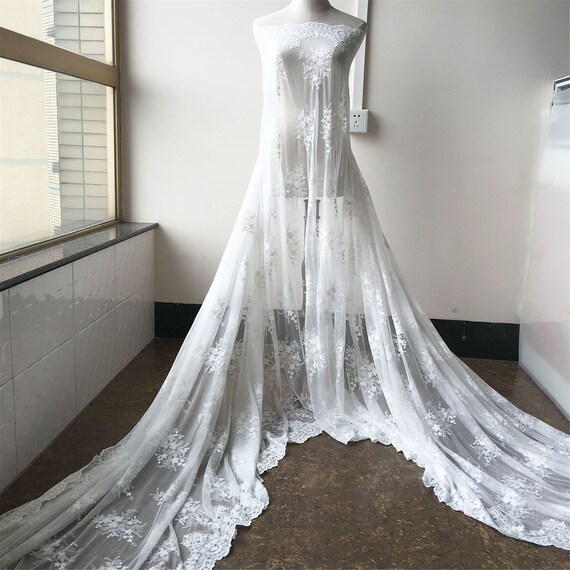 Algod n bordado flor vestido de novia encaje tela planta traje de