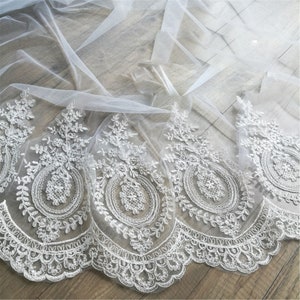 Off-White Corded Lace Trim by the yard,Embroidered Floral Lace Edging for White lace Dress, Bridal Veil,Wedding Gown