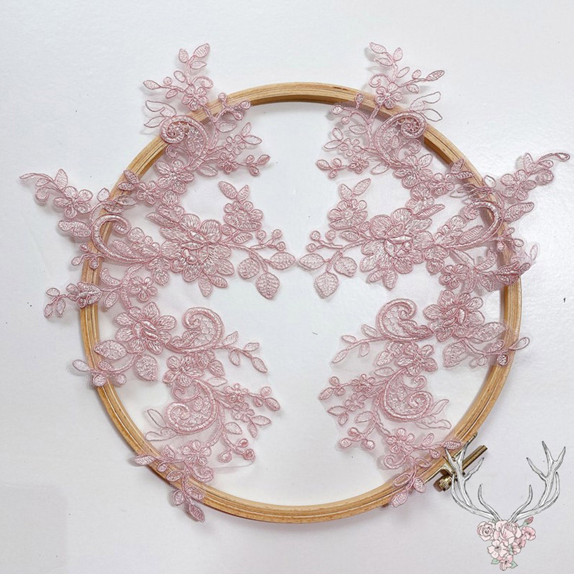 Mirror Pair Corded Floral Lace Applique Embroideried Lace Etsy