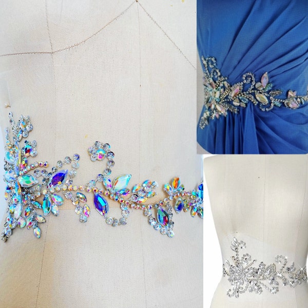 Bling Sequins Lace applique Beaded Rhinestone Bodice Applique Belt Applique with Rhinestone Details for Dance Dress Party Costumes Decor