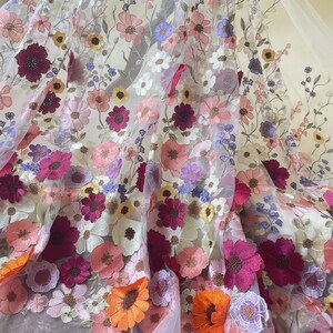 3D Embroidery Blossom Flower Summer Lace Fabric With Orange Flower Lace ...