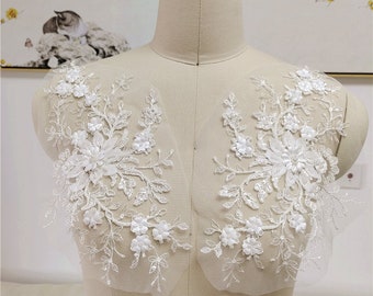 3D Flower Lace Applique Off White Floral Patches With Beaded Embroidery Lace Applique for Dress Dance Costumes Ballgown Wedding Dress