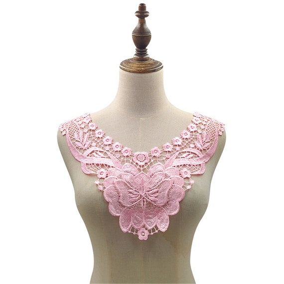Embroidered Guipure Lace Neckline Polyester Silk Embroidery