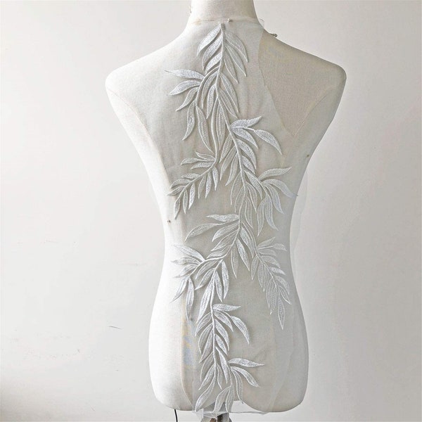 Delicate Leaves Vine Applique Embroidery Lace Patch Off-White Motif Wedding Accessories for Dance Costumes Prom Dress