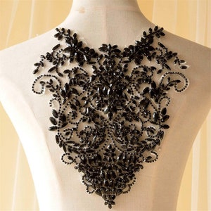 Black Beaded Lace Applique for Evening Gown Black Rhinestone Bodice Beading Embellished for Formal Dress Decor