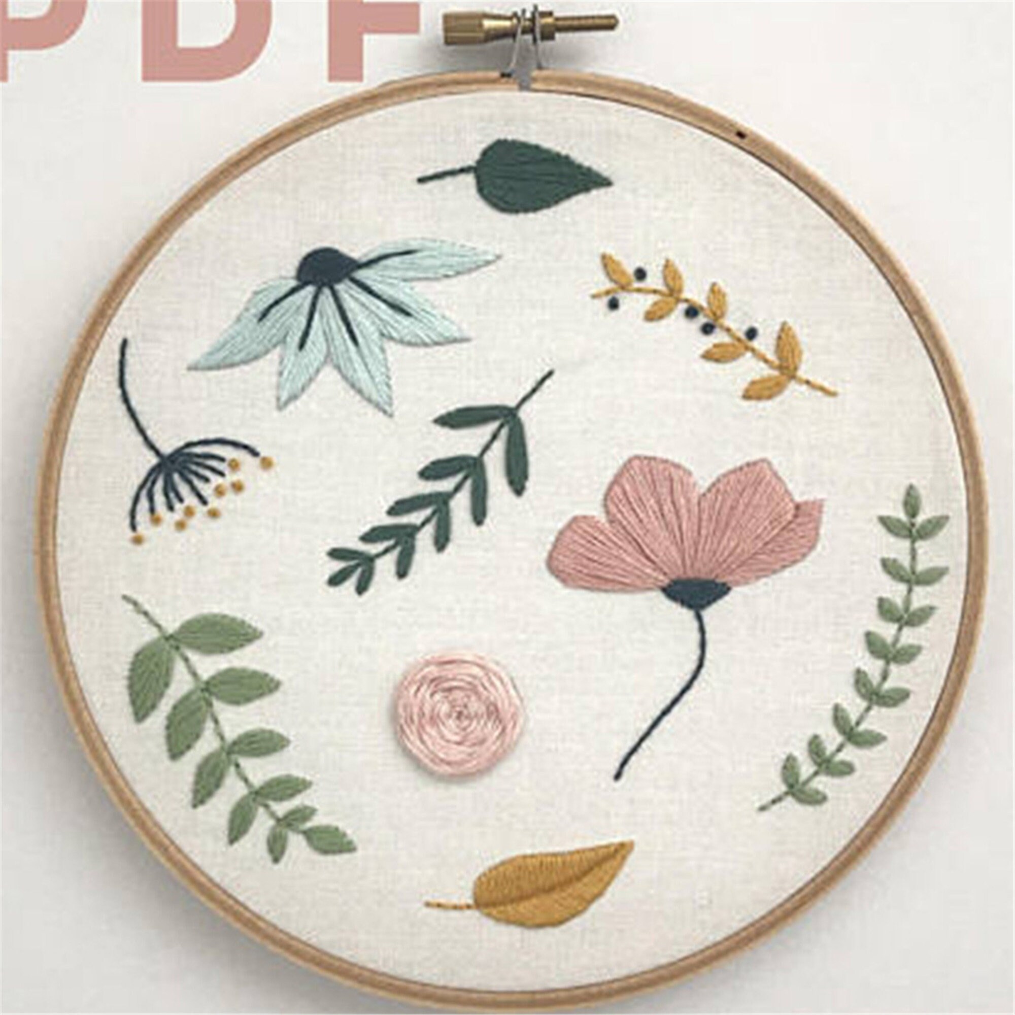 DIY Embroidery Wall Art Kit Beginners Needlework Floral Wreath Etsy