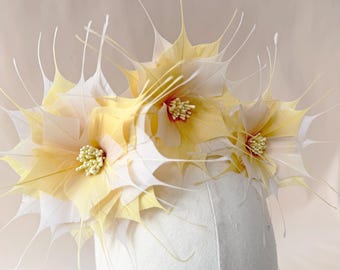Yellow Feather Flower for Derby Hat, Millinery Fascinator Flowers, Ascot Headpiece Supplies, Craft Feather Flower for Hat Making DIY