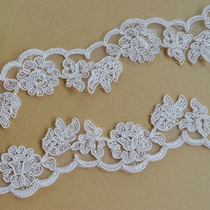Embroidered Lace Trim, Lace Fabric, Ivory Lace Trim, Floral Lace Trim,1.96 inches Wide for Dress, Costume, Veiling, Craft Making, 1Yard