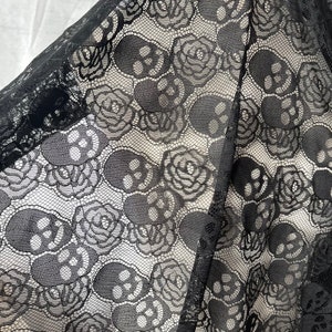 Yachirobi Black Skull Lace Fabric, 59 x 72 Inches Non-Stretch Fabric Lace, Floral Lace Fabric for Wedding, Tablecloth, Curtains, Party Overlay, DIY Home Decor
