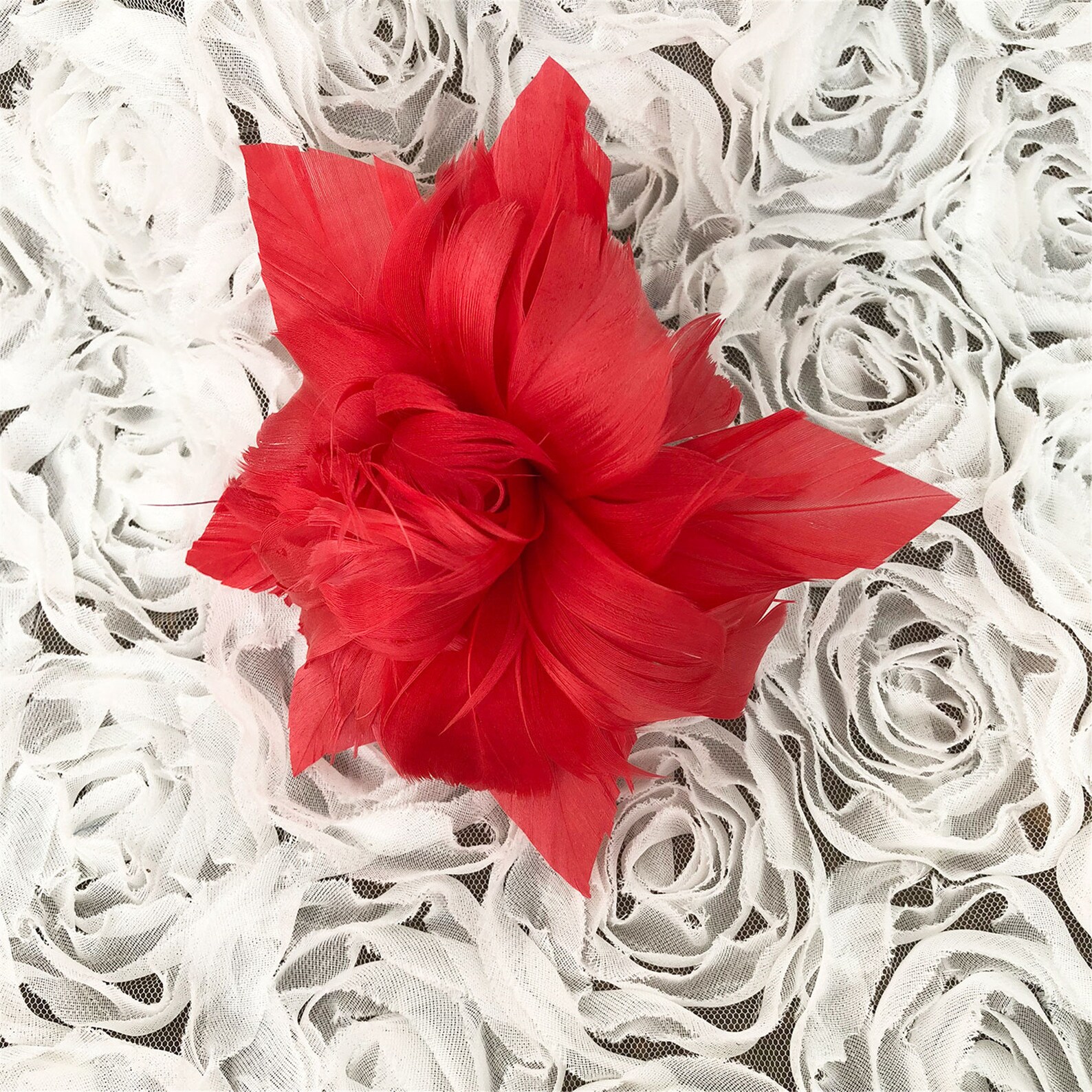 Red Handmade Feather Customized Flower Natural Feather Flower Etsy