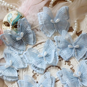 Butterfly Wedding Embroidery Lace Applique, Organza Applique, Bridal lace Applique for gown, garter, sash, head pieces, veil, 4pcs