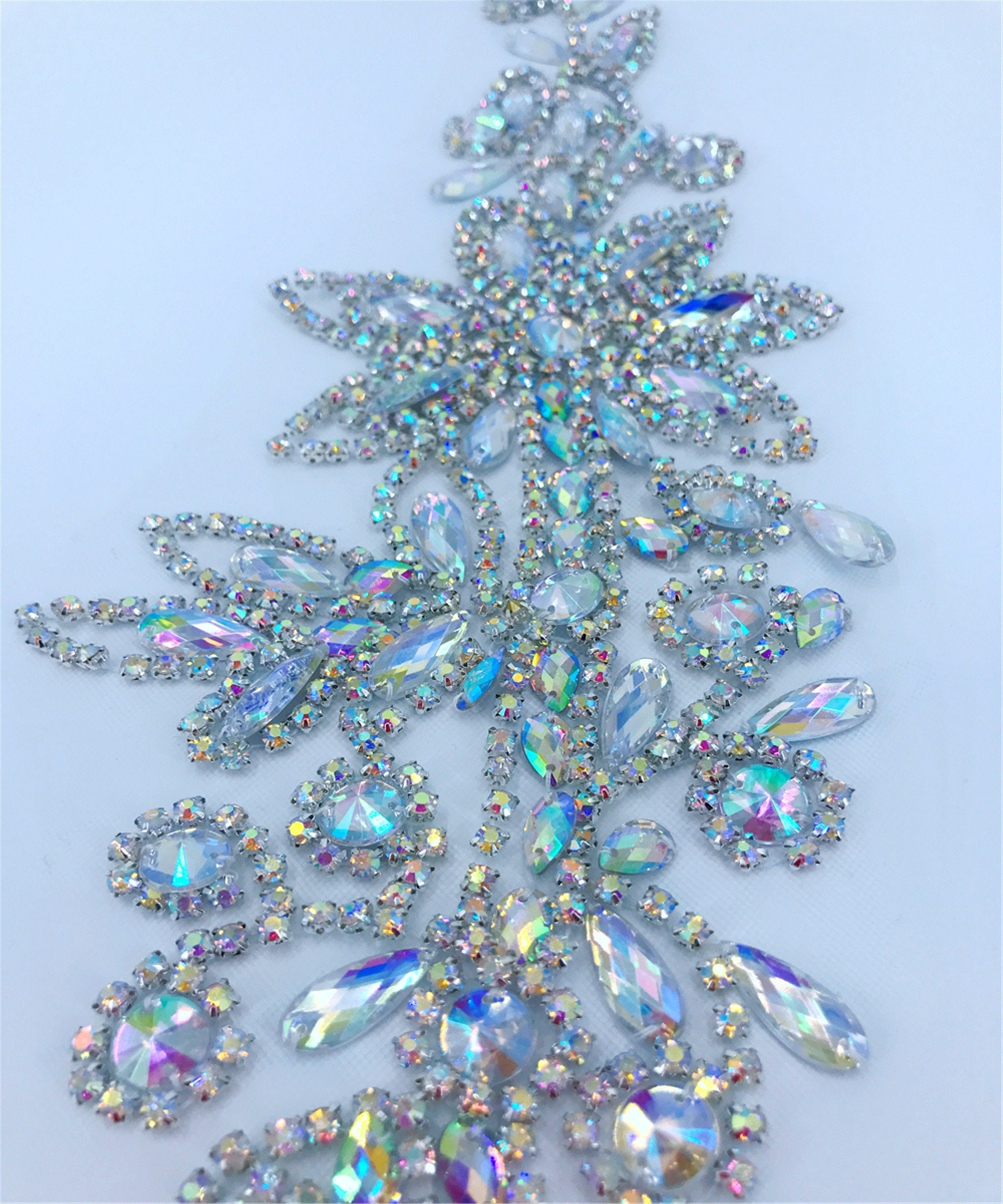 Rhinestone Flower Applique Dress Colorful Stones Beaded Etsy