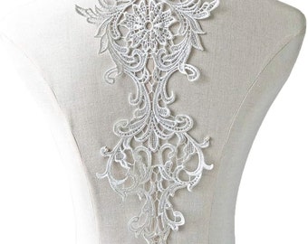 Floral Lace Motif Trim Lace Embroidery Motif Guipure Lace Patch Bridal lace Applique Off-White Wedding Dress Accessory Sold by 1 Piece