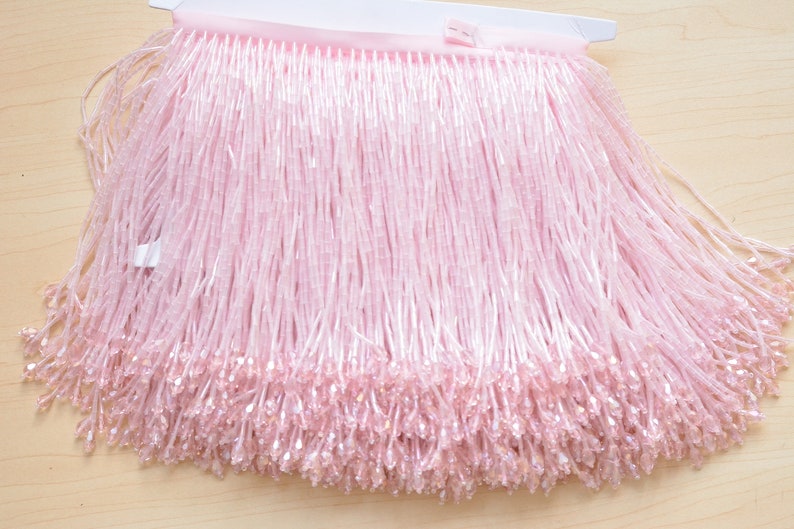 Dangling Fringe trim,Beaded Fringe Trim,Heavy Bead Trimming for Dance Costumes ,Party Dress Sold by 1 yard Pink