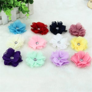 5pcs Chiffon 3D Flower Patches With Rhinestone Handcraft Applique delicate Embellished For DIY Craft Project,Garters ,Garment