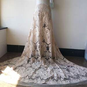 Floral Lace Fabric Stunning Khaki Emobroidery Sequined Lace Mesh Fabric Wedding Lace Fabric for Bridal Gown Evening Dress By 3 Yard