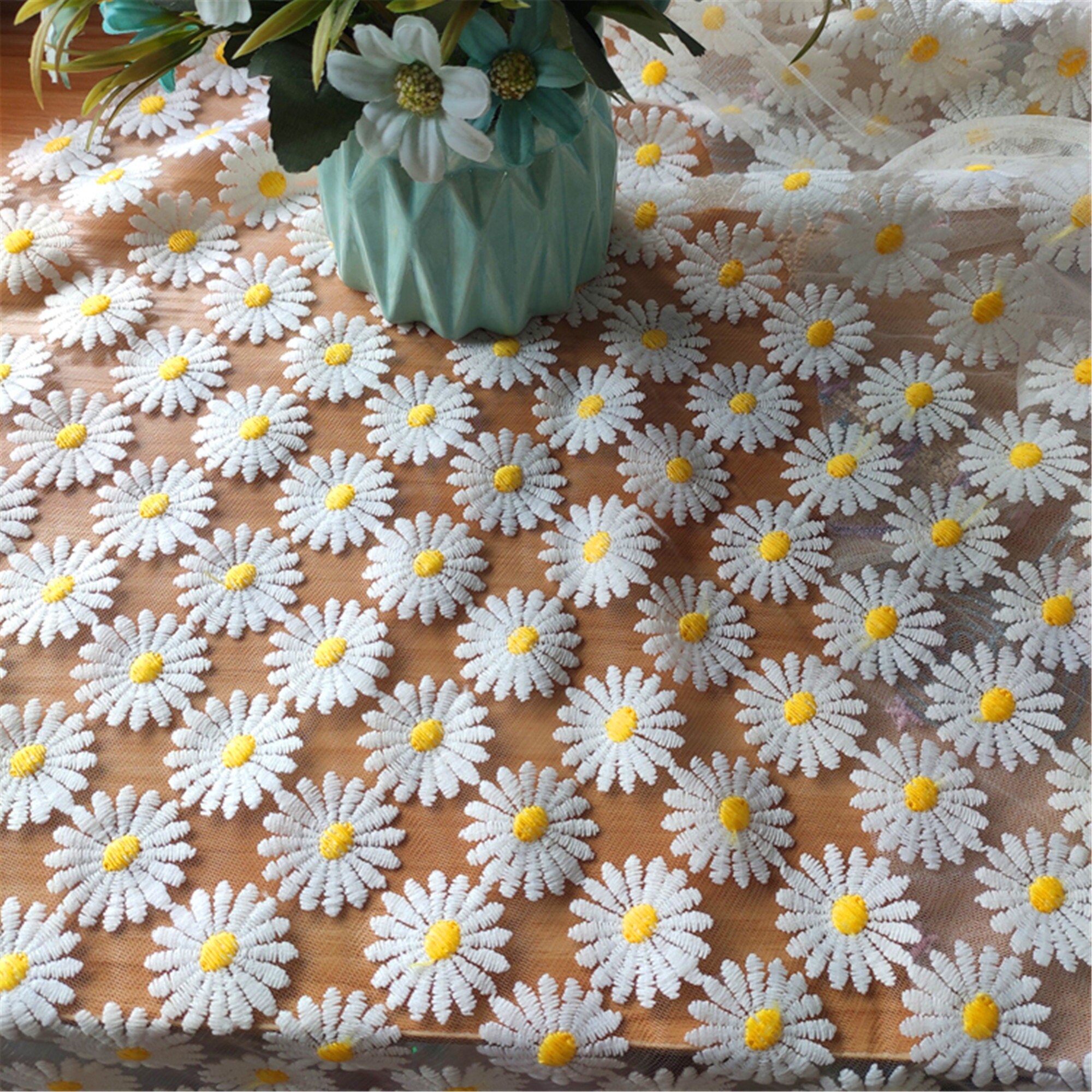 Lovely Daisy Embroidery Vines Lace Fabric by the Yard Embroidery Floral ...