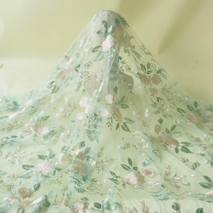 Bloeiende bloem kant delicate borduur bloemen blad borduurwerk kant stof gaas voor feestjurk trouwjurk trein 51 inch breed door 1 werf