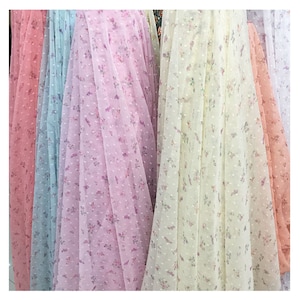 1 Yard Exquisite Floral Dot Chiffon Fabric Pink Soft Tulle Fabric Sold By The Yard for Bridal Wedding Fabric Skirt Fabric Headband 59" width