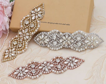 Stunning Bridal Belt Pearl Rhinestone Applique Wedding Belt  display picture 2