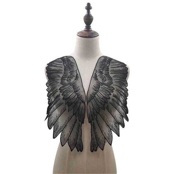 Wings Wedding Gown Appliques Organa Embroidered Lace Collar Sew On Patches for Skirt Wedding Dress DIY Decoration 1 Pairs