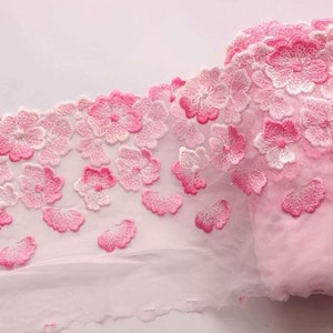 Flor rosa bordado renda fita traje vestido guarnição tule afiação renda franja acessórios de costura para boneca fazer traje diy