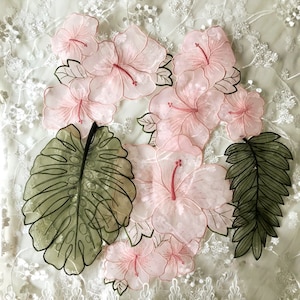 Blossom lotus Appliques,Delicate Embroidery Floral Patch,Rustic Lace Applique Antique Dress Accessories 1 Set