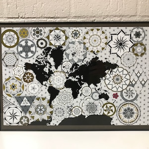 Mandala Weltkarte / Heilige Geometrie / Kunst auf Leinwand / abstrakt / Weltkarte